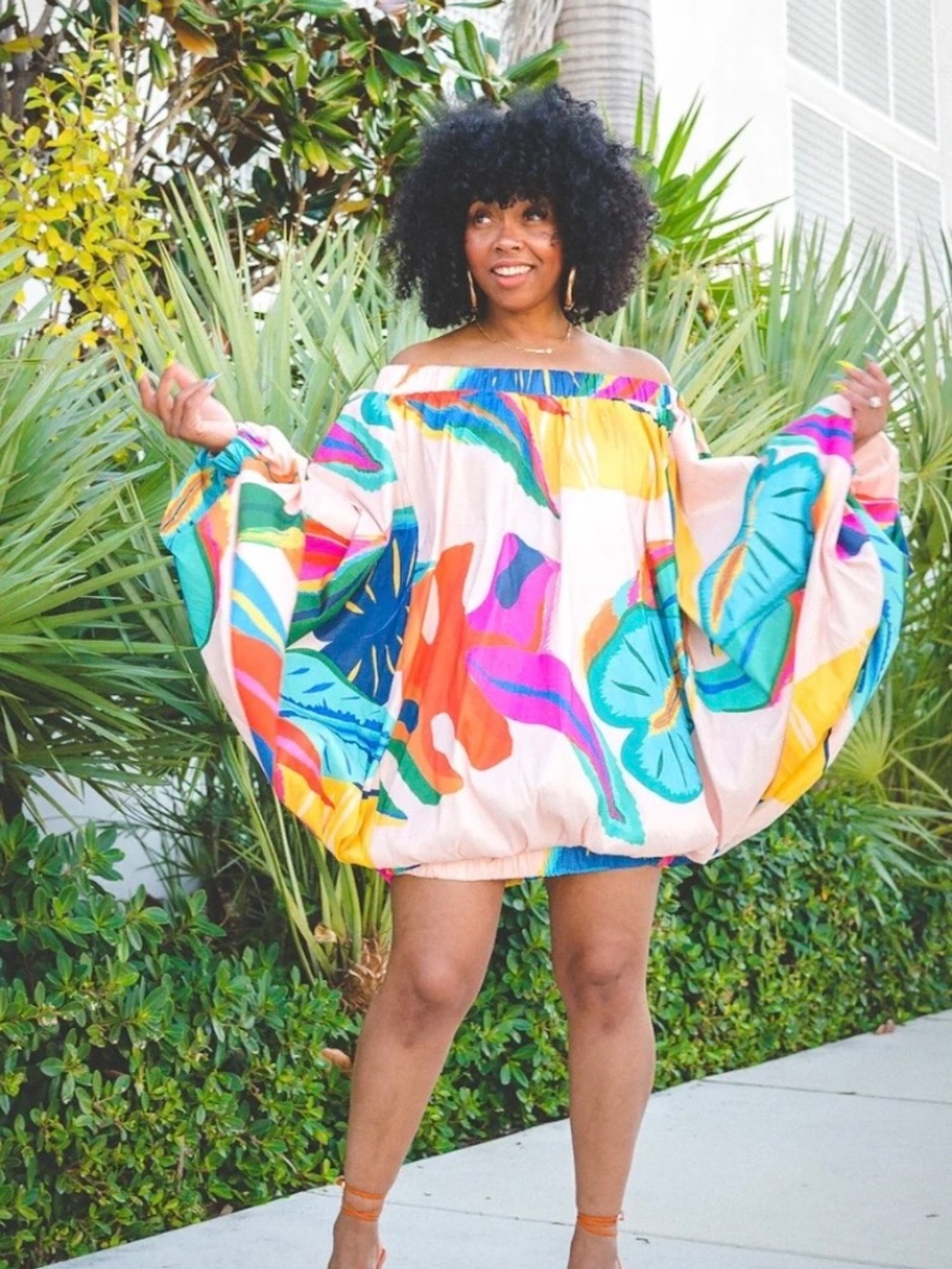 Love Highlight Multicolor Bubble Hem Balloon Sleeve Dress Tunic OS